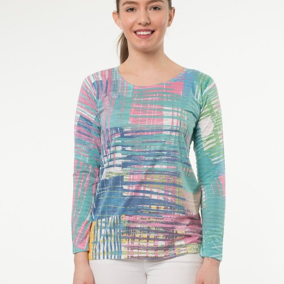 Long Sleeve Crewneck in Lignes Print - Picture 2 of 7